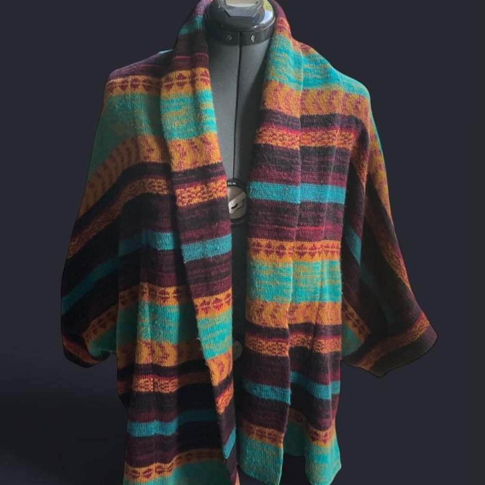 Aztec Western Cardigan Medium Knit Open Navajo Grandma Billabong Western